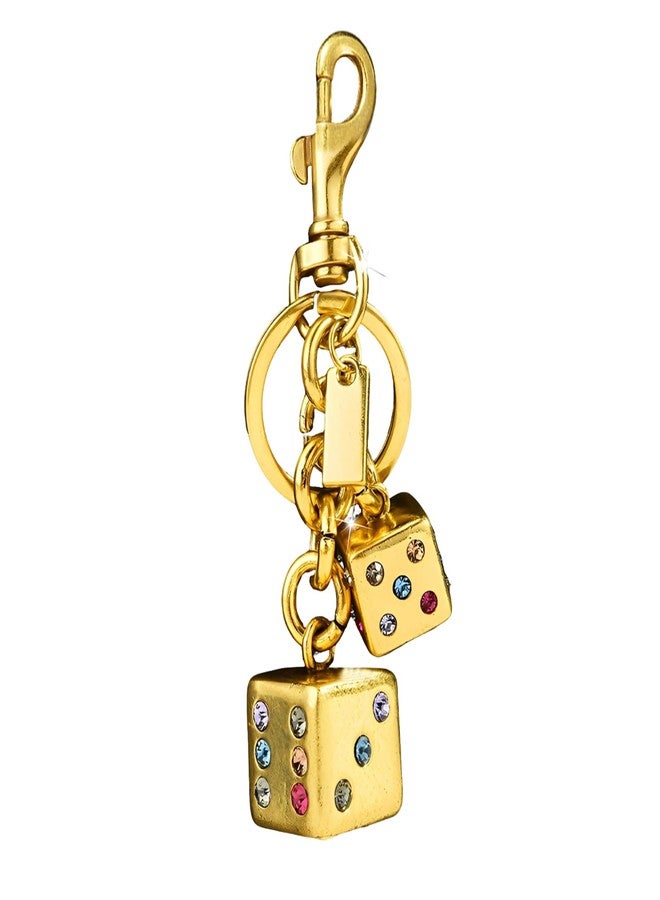 LSBDJDL Metal Dice Colorful Rhinestone Bag Charms Handbag Bag Pendant Key Chain Car Accessories Love's Day Gifts For Him (Gold) - Image 1